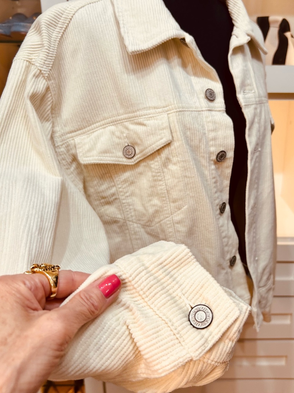 Dickies Corduroy Cropped Cream Trucker Jacket, size L